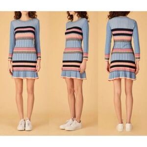 NWOT Tanya Taylor Beta Knit Dress Striped Bodycon Long Sleeve Midi Dress Women's